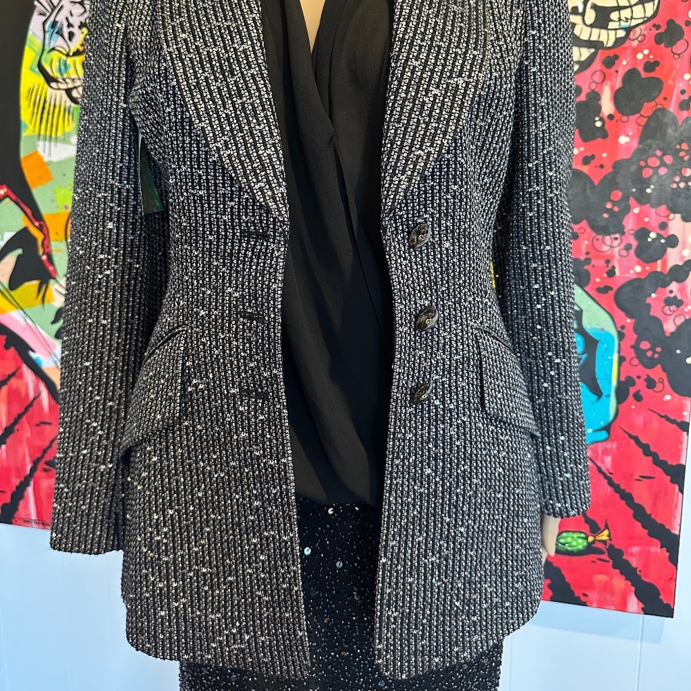 Escada Black and Silver Wool 3 Button Tailored Blazer Sz 34 - Picture 4 of 6